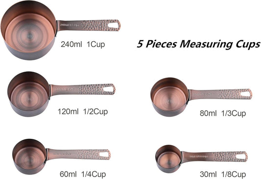 Copper Measuring Cups and Spoons Set 13, Stainless Steel Measuring Cups and Spoons Set for Baking and Kitchen, Metal Metric & US Measuring Set