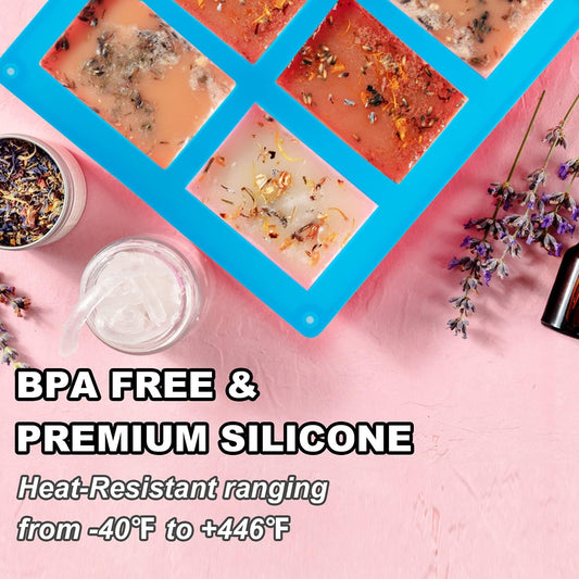 3 Pack Silicone Soap Molds, 6 Cavities Rectangle Silicone Mold, Great for Homemade Craft Soap Mold, Chocolate, Cake Molds & Ice Cube Tray - Just Pop Out(Pink & Blue & Purple)