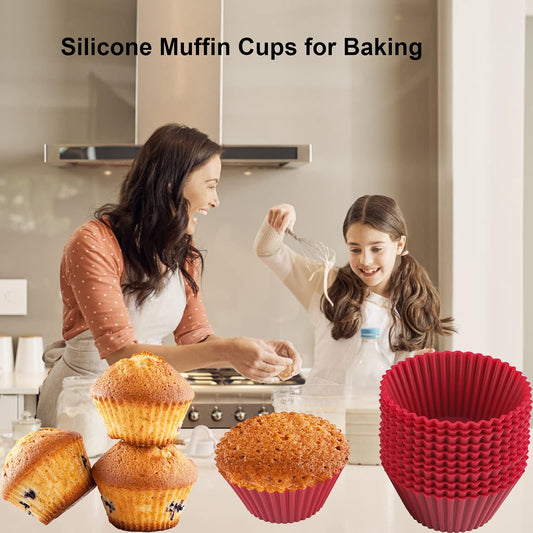 Nalchois Silicone Cupcake Baking Cups 12 Pack, Wine Red Reusable Silicone Muffin Cupcake Liners,Non-Stick Easy Release Silicone Baking Molds BPA Free for Cupcakes Muffins Pudding Tart Jelly Mousse