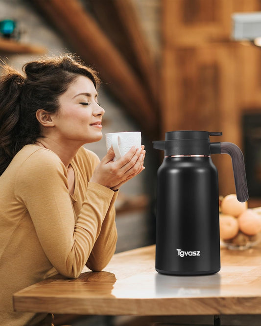 34 Oz Carafes for Hot Liquid, Stainless Steel Insulated Vacuum Thermal Coffee Carafes For Keeping Hot, 1 Liter Coffee Dispenser(Black)