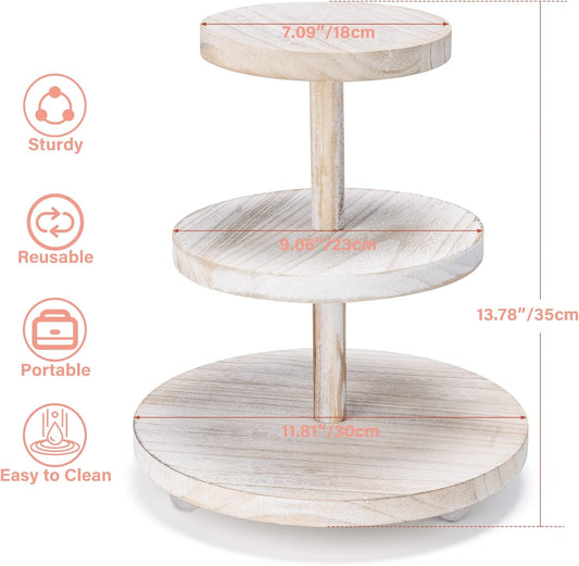 3 Tier Cupcake Stand Round,Wood Cake Stand with Tiered Tray Decor,Rustic Cake Stand for 24 Cupcakes,Cupcake Display for Home Tea Party, Birthday, Wedding, Farmhouse Decor