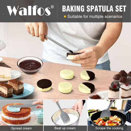 Walfos Silicone Spatula -5 Pieces Heat Resistant Kitchen Spoon Spatulas(600°F), Strong Steel Core and One-Pieces Seamless Design, Prefect for Cooking Mixing Baking - BPA Free and Dishwasher Safe,Gray