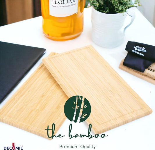 DECOMIL-Bamboo Wood Cutting Board Set of 2, Wood Serving Board, 15.25 x 8.25 Inch Chopping Boards for Charcuterie, Vegetables, Meat, for DIY projects