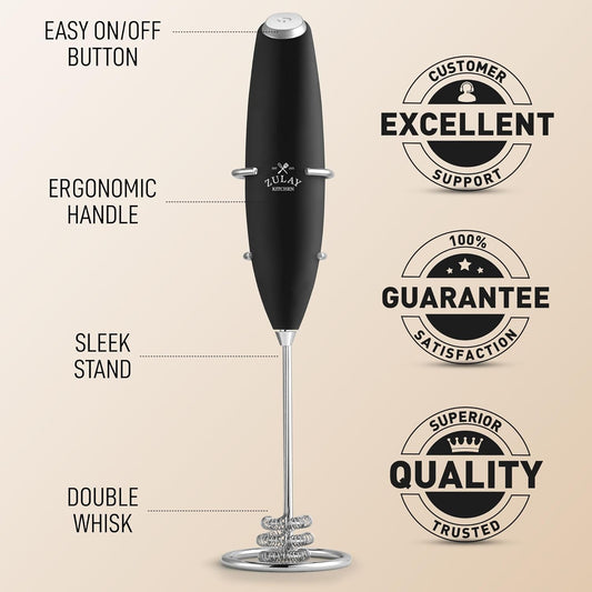 Zulay Kitchen Patented Tornado Triple Whisk Milk Frother with 4 Duracell Batteries – Handheld Foam Maker for Coffee, Lattes, Matcha & Hot Chocolate – Rich, Creamy Froth in Seconds