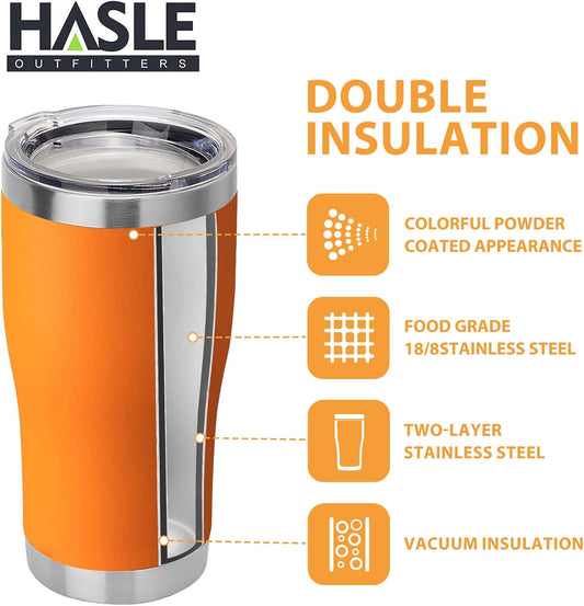 HASLE OUTFITTERS 20 oz Tumbler Bulk, Stainless Steel Tumblers with Lid, Vacuum Insulated Tumbler, Double Wall Powder Coated Cup, coffee mugs, Orange, 1 Pack
