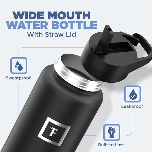 IRON °FLASK Camping & Hiking Hydration Flask with 3 Lids - Stainless Steel, Double Walled & Vacuum Insulated Water Bottle - Leak Proof & BPA Free (Dark Rainbow, Straw - 40 oz)