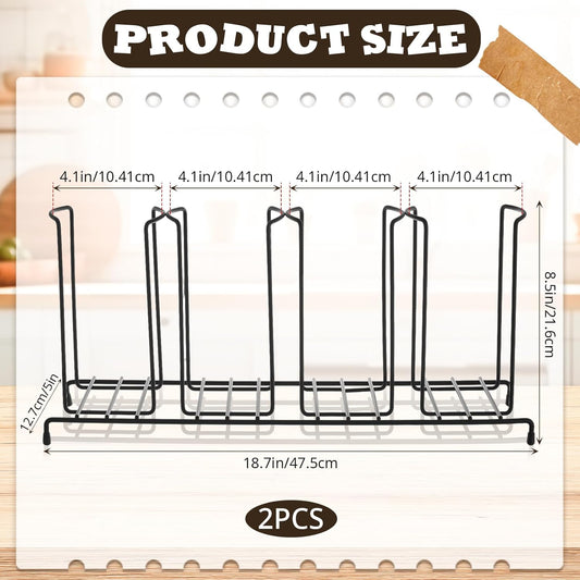 Maxdot 2 Pcs Coffee Cup Organizers 23 x 5 x 8.5 Inch Wire Rack Coffee Cup and Lid Holder Black Iron Lid Dispenser Countertops Organizer for Kitchen Storage Essentials (4 Section)