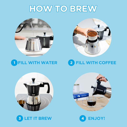 GROSCHE Milano Induction Stovetop Espresso Maker Moka Pot for Greca, Induction, Electric & Gas Stoves, Dishwasher Safe Stovetop Espresso Maker | 3 Espresso Cup, Black
