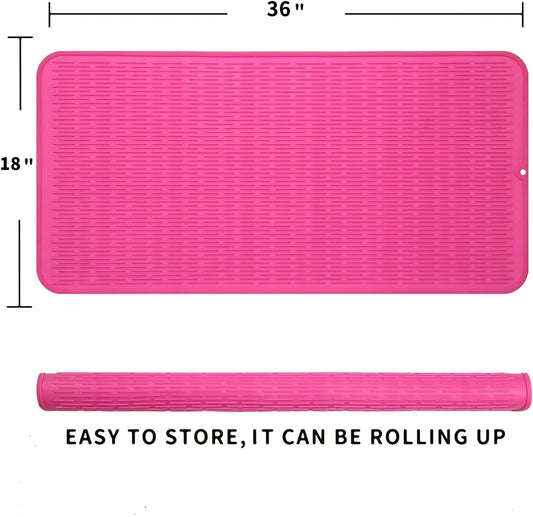 Silicone Dish Drying Mat for Multiple Usage,Easy clean,Eco-friendly,Heat-resistant Silicone Mat for Kitchen Counter or Sink,Refrigerator or Drawer Liner Rose 5XL 36inches x 18inches