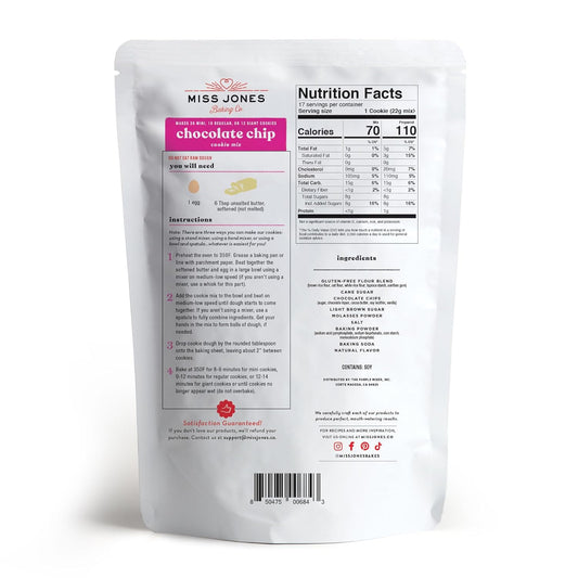 Miss Jones Baking Gluten-Free Chocolate Chip Cookie Mix - More Chocolate Chips, 50% Lower Sugar, Naturally Sweetened Desserts & Treats, 13 Ounce (Pack of 6)