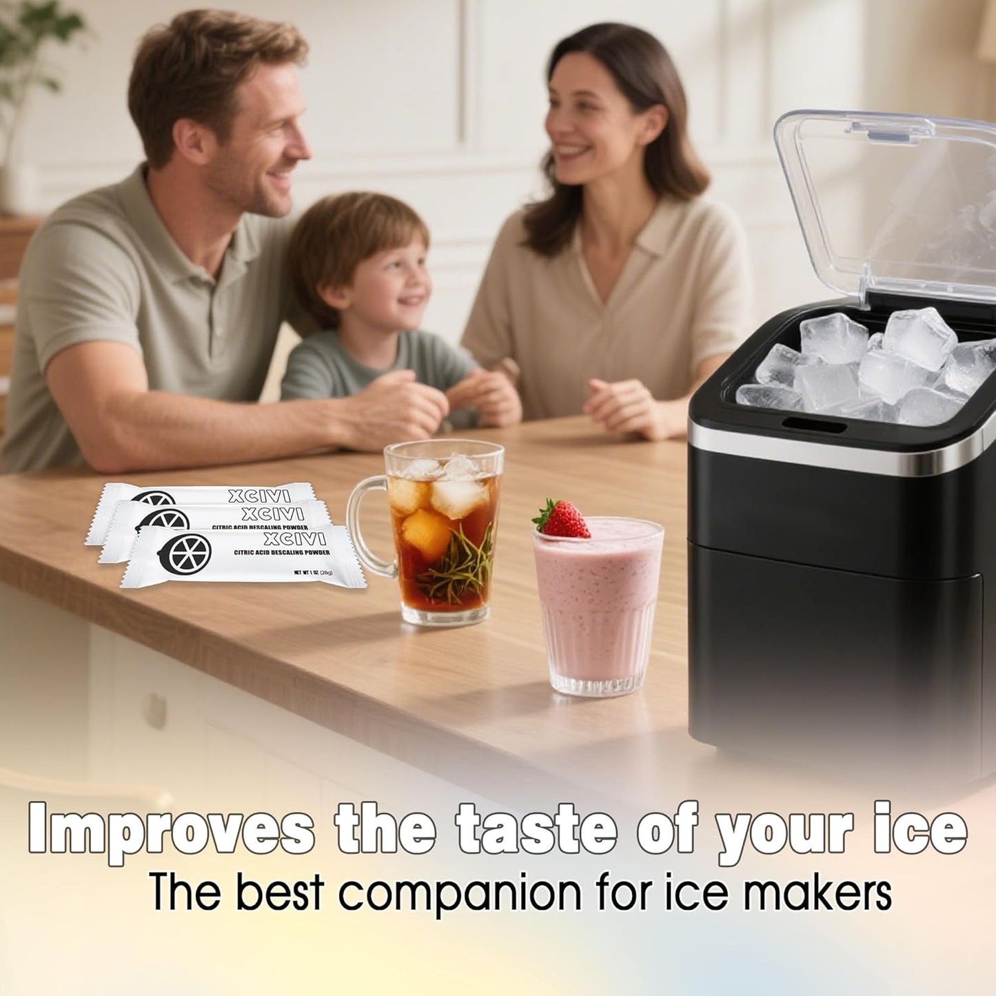 xcivi Household Ice Maker Descaling Powder Compatible with GE Profile Opal Ice Maker, Ice Machine Cleaner Maker Descaler, Helps Remove Hard Water and Mineral Buildup, Individually Packed (4)