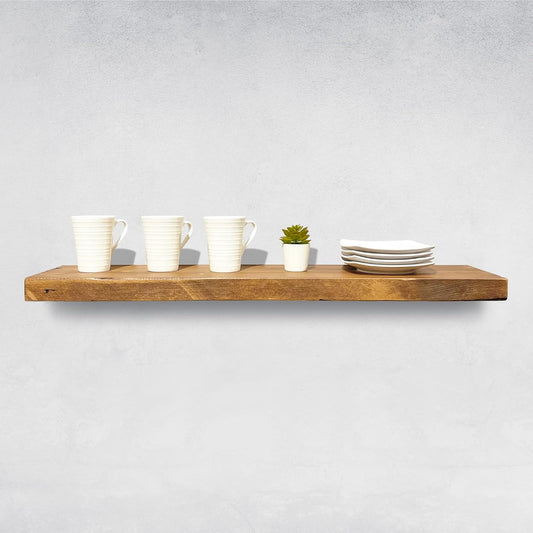 URBANDI, Rustic Floating Shelves, Set of 2, Hidden Bracket, Solid Wood, Heavy Duty, Wall Mounted Shelves, (Brown, 12Wx10D)