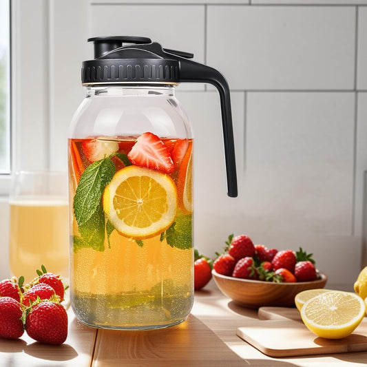 3 Pack 64oz Glass Mason Jar Pitcher with Airtight Lid and Handle – Wide Mouth, Leak-Proof, Ideal for Sun Tea, Cold Brew, Lemonade, Iced Coffee, Milk, and Water