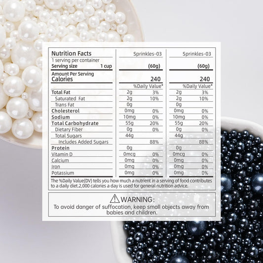 Edible Black and White Sprinkles, White Pearl Sprinkles, Black Sugar Pearls, Edible Pearls for Cake Decorating, Cupcakes, Ice Cream Toppers, Macarons, and Cookies(4.23oz)
