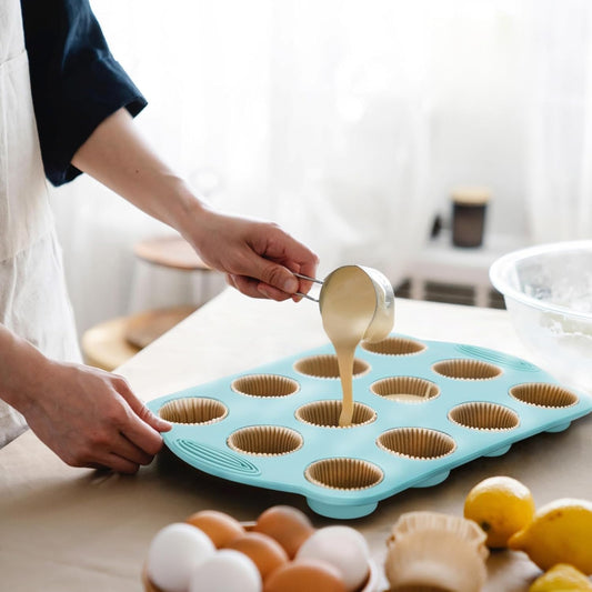 2 Pack Silicone Muffin Pan - 12 Regular Size Cups Muffin Pan, Non-Stick Cupcake Pan Great for Homemade Muffins,Cupcakes, Muffin Cakes, Oven and Dishwasher Safe BPA Free(Blue)