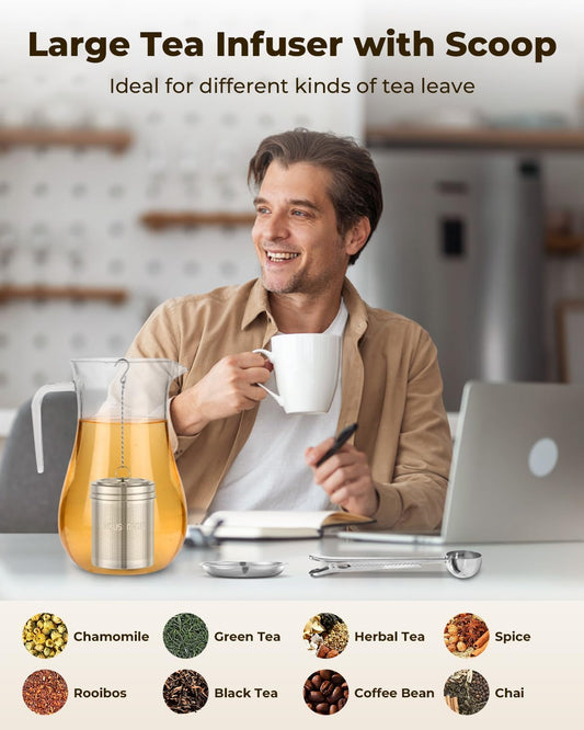 House Again Large Tea Infuser with Scoop, Extra Fine Mesh Tea Strainers for Loose Tea & Spice Infuser for Cooking, 304 Stainless Steel, Loose Leaf Tea Steeper for Brew Tea Spices & Seasonings