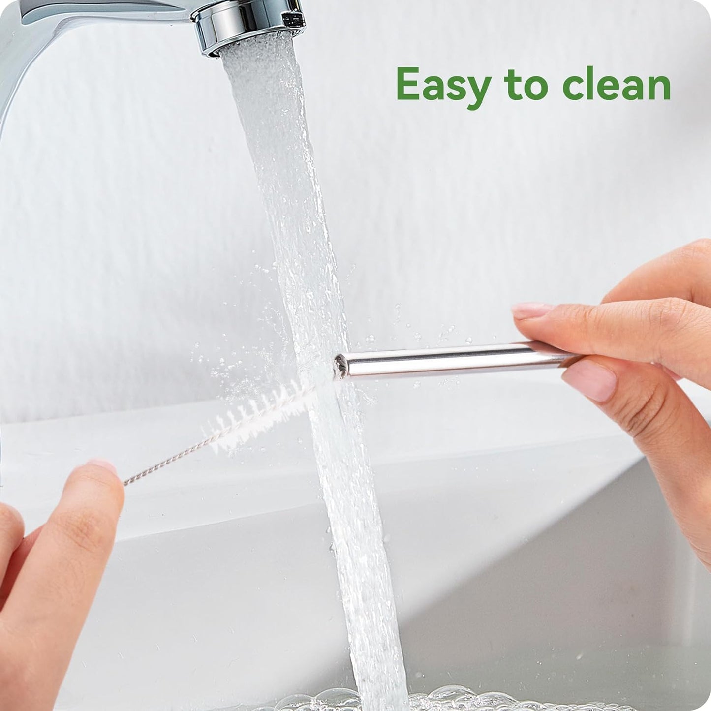 Snowfall 2 Pcs Replacement Metal Straws for Stanley 14 OZ, 20 OZ Tumbler, Stainless Steel Straws with Silicone Tip for 20 OZ Tumbler, Straw Brush (Black)