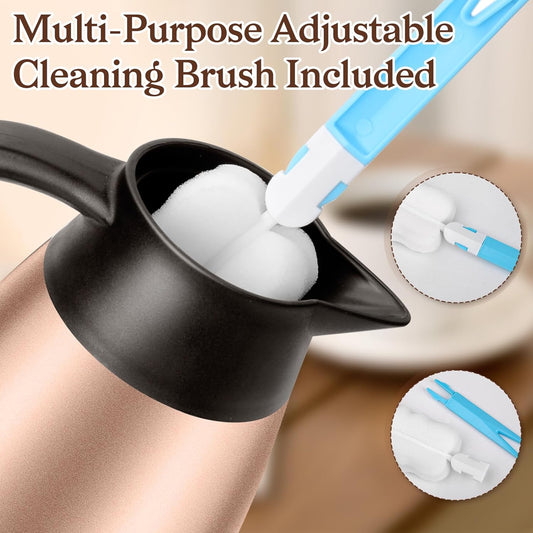 1 PCS 68 OZ Thermal Coffee Carafe, Insulated Stainless Steel Coffee Carafe Double Walled Vacuum Thermal Pot Flask with Brushes Thermos for Keeping Hot Coffee Tea Home and Office (Gold)