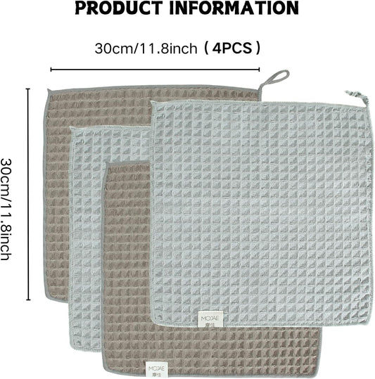 MOJAE Barista Towels 4 Pack - Espresso Machine Cloth Set- Waffle Weave Kitchen Dish Cloths - Coffee Accessories for Barista to Clean Steam Wand Coffee or Espresso Machine(12''x12'')