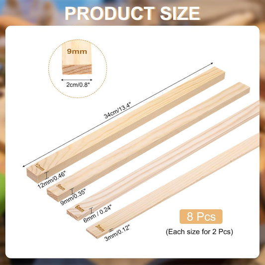 MECCANIXITY 8Pcs Pottery Teaching Rolling Mud Stick Guides, 13" x 0.8" Wood Clay Roller 3 6 9 12mm Thick Ceramic Tools Strips Rolling Guides for Clay Thickness DIY Craft