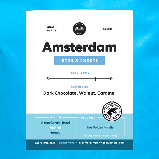 Joe Coffee Company - The Amsterdam Whole Bean Specialty Coffee, 12 oz Bag (Pack of 6) | NYC Roaster, Rainforest Alliance Certified, Kosher, Climate-Friendly