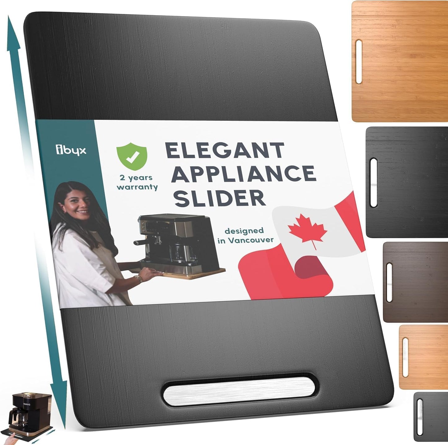 Ibyx Elegant Sliding Tray for Your Coffee Maker & Heavy Kitchen Appliances - Sturdy, Slides Easily from Under The Cabinet (Black, 12โW x 16โD)