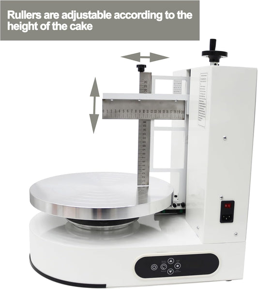 TECHTONGDA Cake Cream Spreading Frosting Icing Turntable Automatic Coating Machine with Graduated Scraper 60-320RPM Rotating Speed for 6-14inch Cakes White