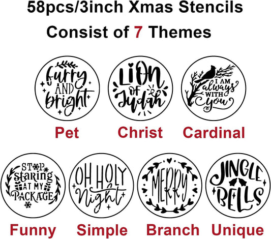 Christmas Stencils for Painting on Wood Slice,58pcs Small Christmas Stencil Xmas Holiday Templates