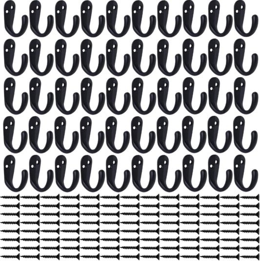 IBosins 50PCS Coat Hooks Wall Mounted Single Prong Robe Hook for Hanging Towel Hooks with 100 Screws for Cup, Mug, Bags, Hat, Cap, Scarf, Pet leashes