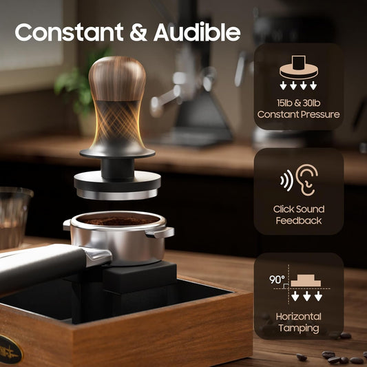 MHW-3BOMBER Espresso Tamper 53.35mm with Sound Feedback Calibrated 54mm Coffee Tamper 30lbs Tamper Tool Espresso Compatible with Breville 54mm, Flat Base T6183T-OS