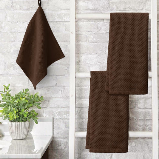 Artoid Mode 100% Cotton Dark Coffee Waffle Weave Kitchen Dish Cloths, 13x28 Inch Ultra Soft Absorbent Quick Drying Kitchen Dish Towels Set of 4