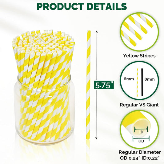 5.75 inch Short Yellow Paper Drinking Straws for Cocktail, Coffee, Mixed Drinks, 500 Counts - Compostable