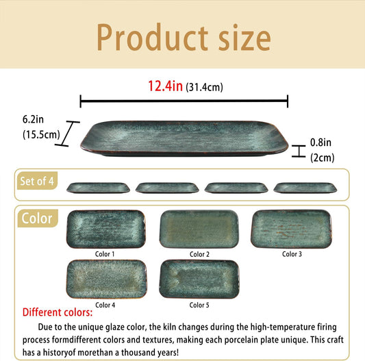 Ceramic Serving Dinner Plate Set, 4-Piece for Main Meals, Tacos, Lunches, Snack, Platters - Microwave and Dishwasher Safe, Scratch Resistant, Kitchen Serving Dinnerware, Black 12.4 Inch