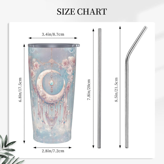 Moon Tumbler with Lid and Straw 20oz Coffee Tumblers Leakproof Stainless Steel Travel Mug Vacuum Insulated Cup for Iced and Hot