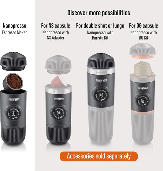 WACACO Nanopresso Portable Espresso Maker Bundled with Protective Case, Mini Travel Coffee Machine, Perfect for Camping, Travel and Office( Black)