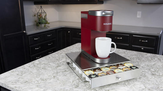 Nifty Coffee Pod Drawer – Stainless-Steel, Compatible with K-Cups, 36 Pod Pack Holder, Rolling Drawer, Under Coffee Pot Storage Sliding Drawer, Home Kitchen Counter Organizer
