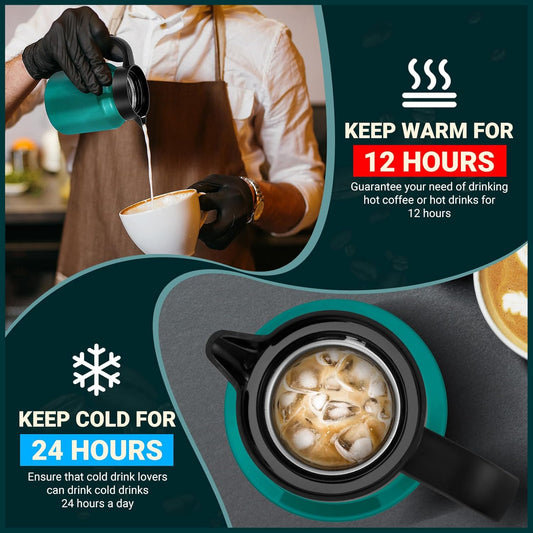 34Oz Thermal Coffee Carafe for Hot/Cold, Stainless Steel Thermos Carafes for Hot Liquids, Dustproof Insulated Hot Water Carafe for Party/Home,Agave Teal