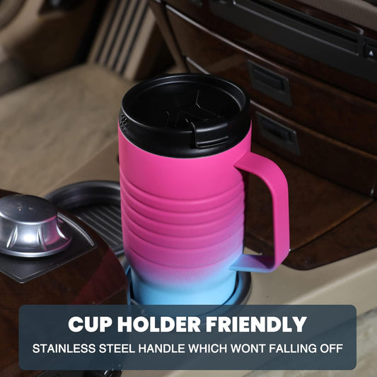 HAUSHOF 24 oz Travel Mug with Handle, Stainless Steel Vacuum Insulated Coffee Travel Mug, Double Wall Travel Mugs with Leakproof Lid, BPA Free