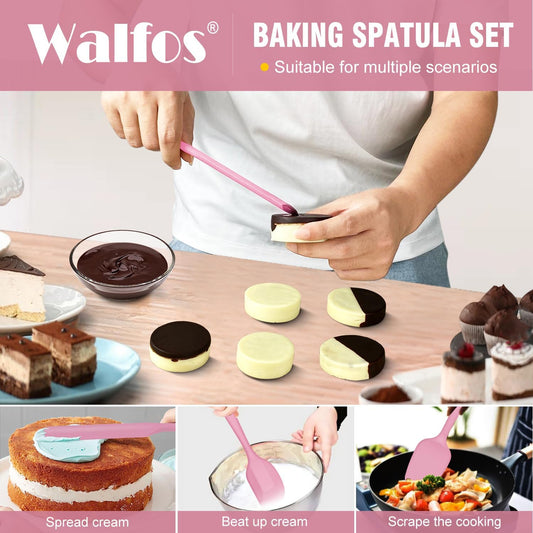Walfos Silicone Spatula Set of 5 - (600°F) High Heat Resistant Kitchen Scraper Spatulas, One-Pieces Seamless Design, Perfect for Cooking Mixing & Baking - BPA Free and Dishwasher Safe(Pink)