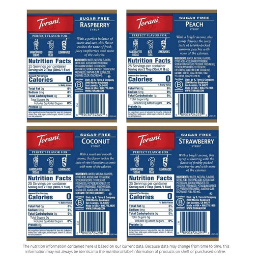 Torani Sugar Free Syrup, Soda Flavors Variety Pack, 25.4 Ounce (Pack of 4)
