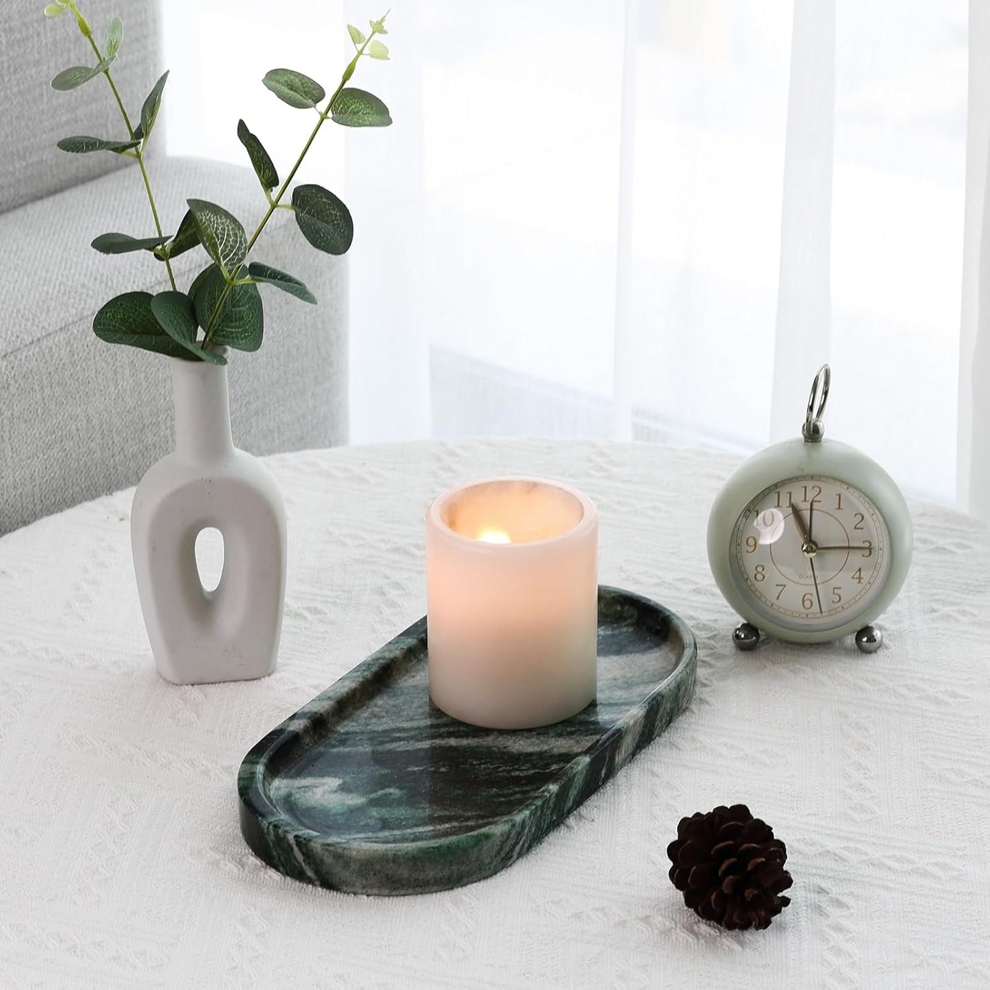 Koville Green Marble Tray for Bathroom Countertop, 10"x5" Natural Marble Vanity Tray Perfume Trays for Dresser, Stone Jewelry Dish Candle Holder for Home Decor, Stone Catchall Trays
