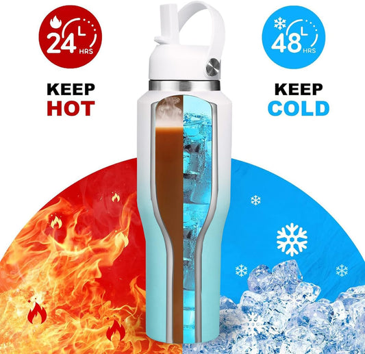 SENDESTAR SENDESTAR 40oz Stainless Steel Water Bottle(Cold for 48 Hrs, Hot for 24 Hrs),Double Wall Vacuum Insulated Bottle with Straw Lid, Spout Lid and Flex Cap, Fit in Any Car Cup Holder