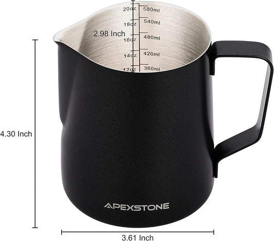 Apexstone 20 oz Black Espresso Steaming Pitcher, Espresso Milk Frothing Pitcher 20 oz Black, Coffee Milk Frothing Cup, Coffee Steaming Pitcher 20 oz/600 ml