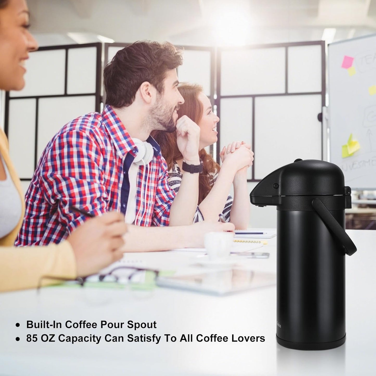 Updated Airpot Coffee Dispenser with Pump, 64 OZ Insulated Thermal Coffee Carafe for Keeping Hot - Cold Water, Party Chocolate Drinks & Stainless Steel Thermos Urn Large Thermal Hot Drink (Black)