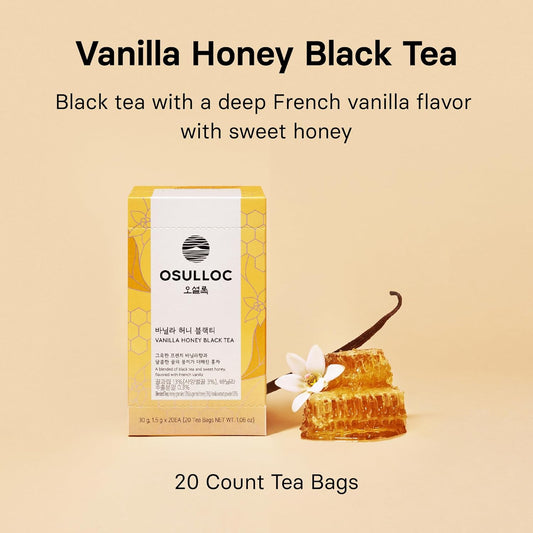 OSULLOC Vanilla Honey Black Tea (20 count, 1.05 oz), Black tea filled with Sweet Flavor of French Vanilla and Honey, Premium Blended Tea bags from Jeju Island