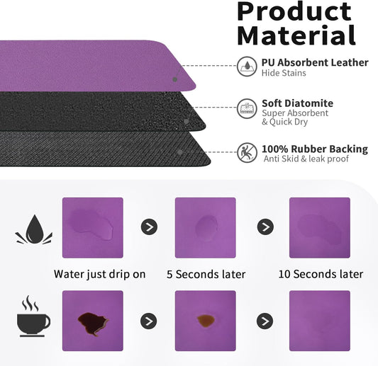 Coffee Mat - Absorbent Hide Stain Rubber Backed Dish Drying Mat for Kitchen Counter - Bar Mats for Countertops Accessories Fit Under Coffee Maker Espresso Machine
