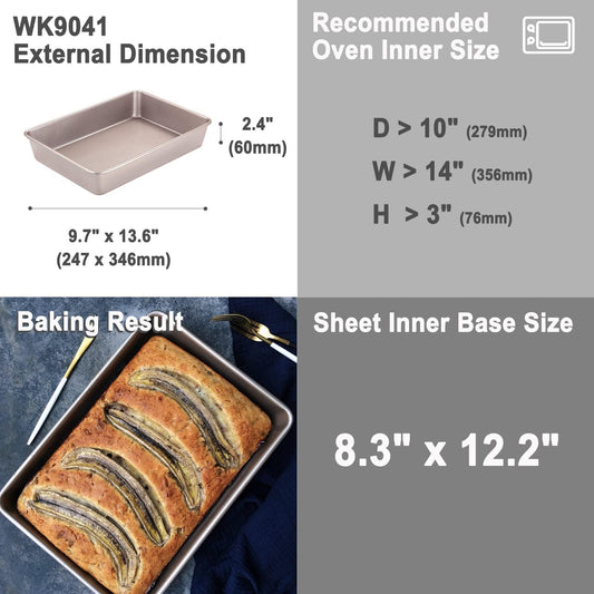 CHEFMADE 13-Inch Rectangle Cake Pan, Non-Stick Loaf Pan Deep Dish Bakeware for Oven Roasting Meat Bread Jelly Roll Battenberg Pizzas Pastries 9.7" x 13.6" X 2.4"(Champagne Gold)