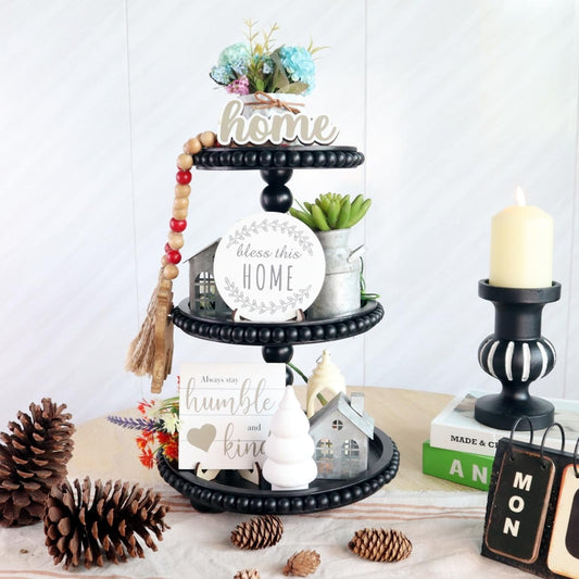 3 Tier Serving Tray, Wood Cupcake Stand,3 Tier Cupcake Stand,Tiered Tray Stand,Wooden Tiered Tray Stand,Suitable for Weddings/Birthdays/Dinners,(Black).