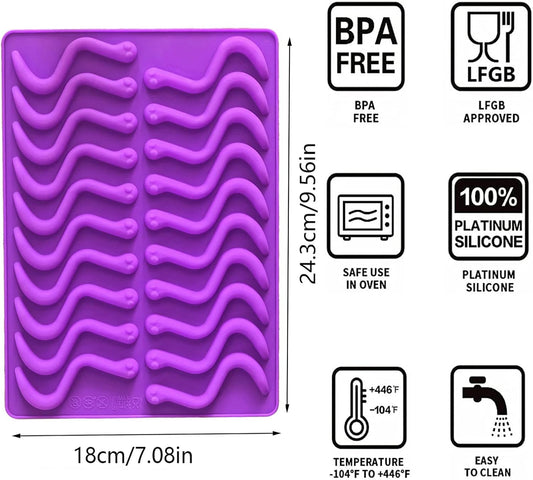 Gummy Candy Molds - 4Pcs Silicone Gummy Worm Molds for Kids With 2pcs Dropper,Non-stick and Bpa Free for Mini Candy Chocolate Gummies Baking