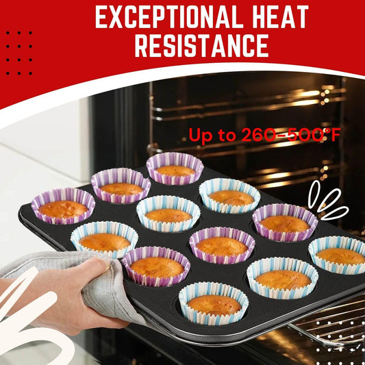 Flexzion Muffin Tray Cupcake Baking Pan 2 Pack, 12-Cup Nonstick Carbon Steel Muffin Tins Non-Stick Cupcake Tin Bakeware Accessories for Baking Cupcakes Muffin Brownies Snacks, Easy Clean, Fridge Safe